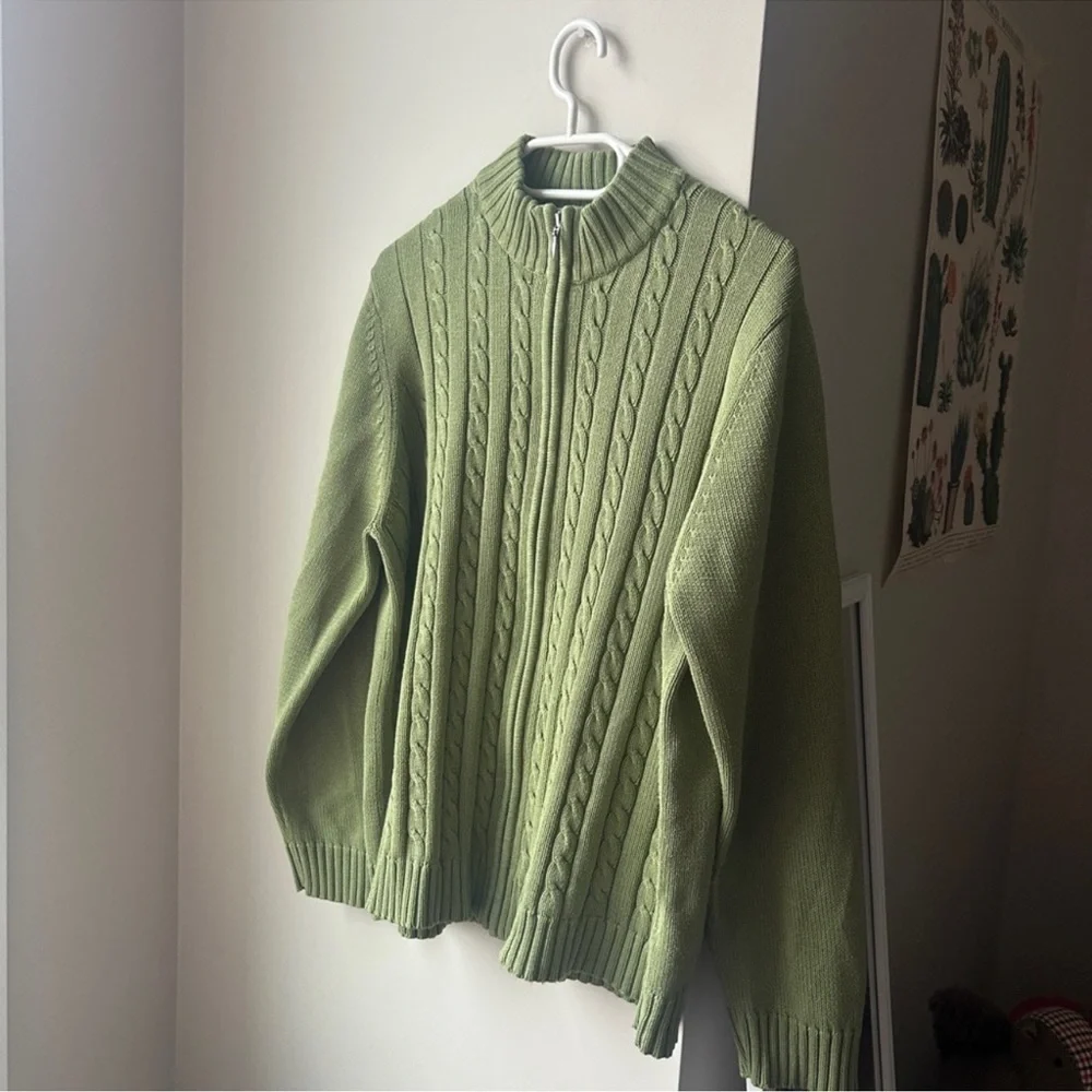 Tradition Country Collection Cable Knit Zip Sage Sweater XL Vintage - Picture 3 of 6